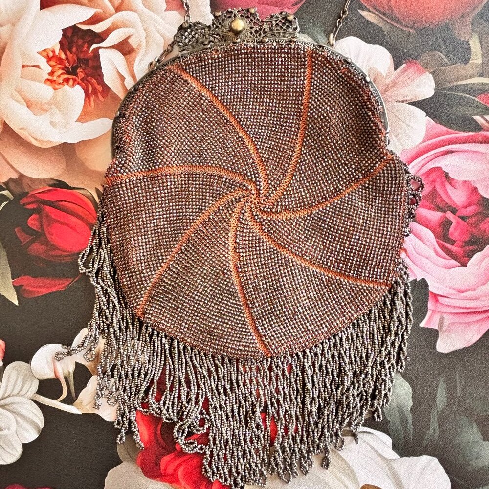 Vintage Antique Marked "Trinity Plate" Chatelaine Purse Bag Filagree Closure